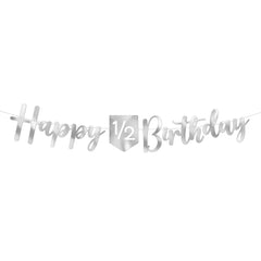 Happy ½ Birthday Silver Banner 8.2 ft