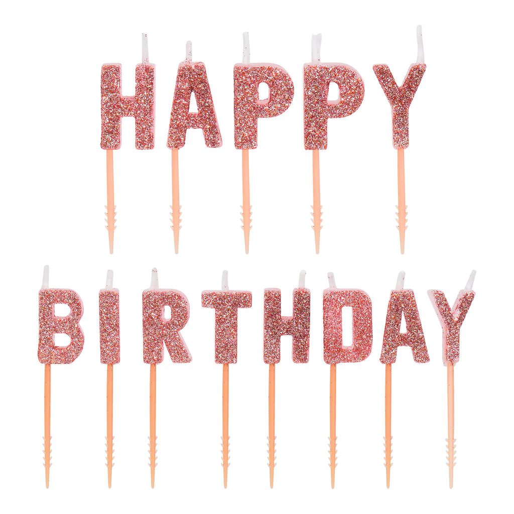 Pink Glitter Happy Birthday Letter Candles
