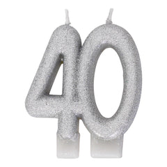 Silver Glitter 40 Number Candle