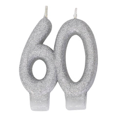 Silver Glitter 60 Number Candle