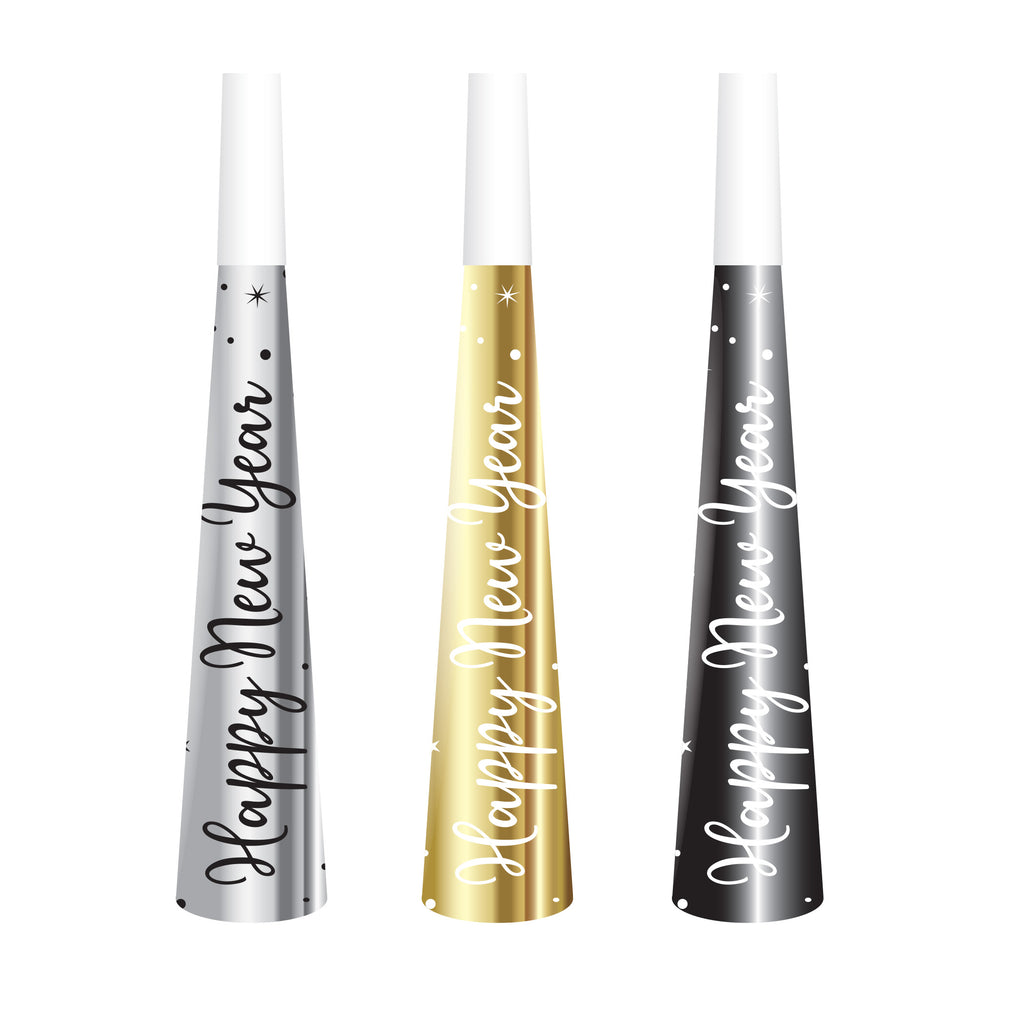 NYE Script Party Horns, 6pk