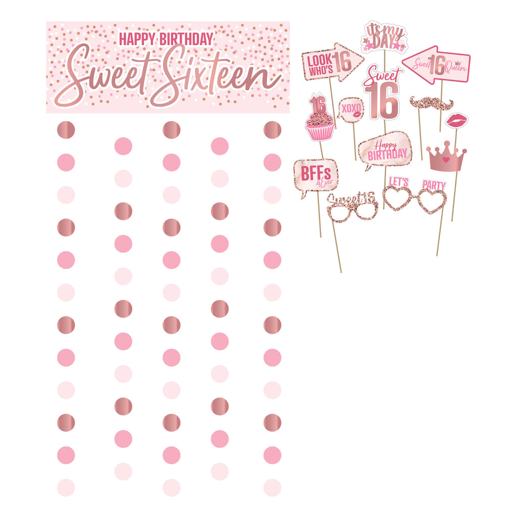 Blush Sweet 16 Photo Prop Kit With Backdrop