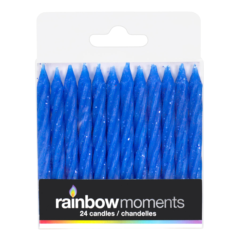 Blue Glitter 3.15 inch spiral candle (24-pack)
