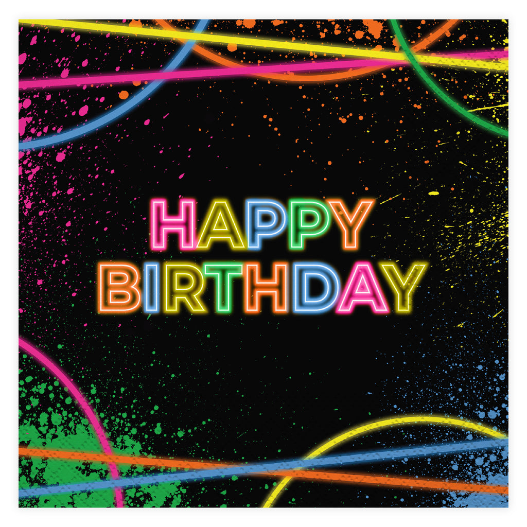 Glow Party Happy Birthday Lunch Napkin, 16 ct
