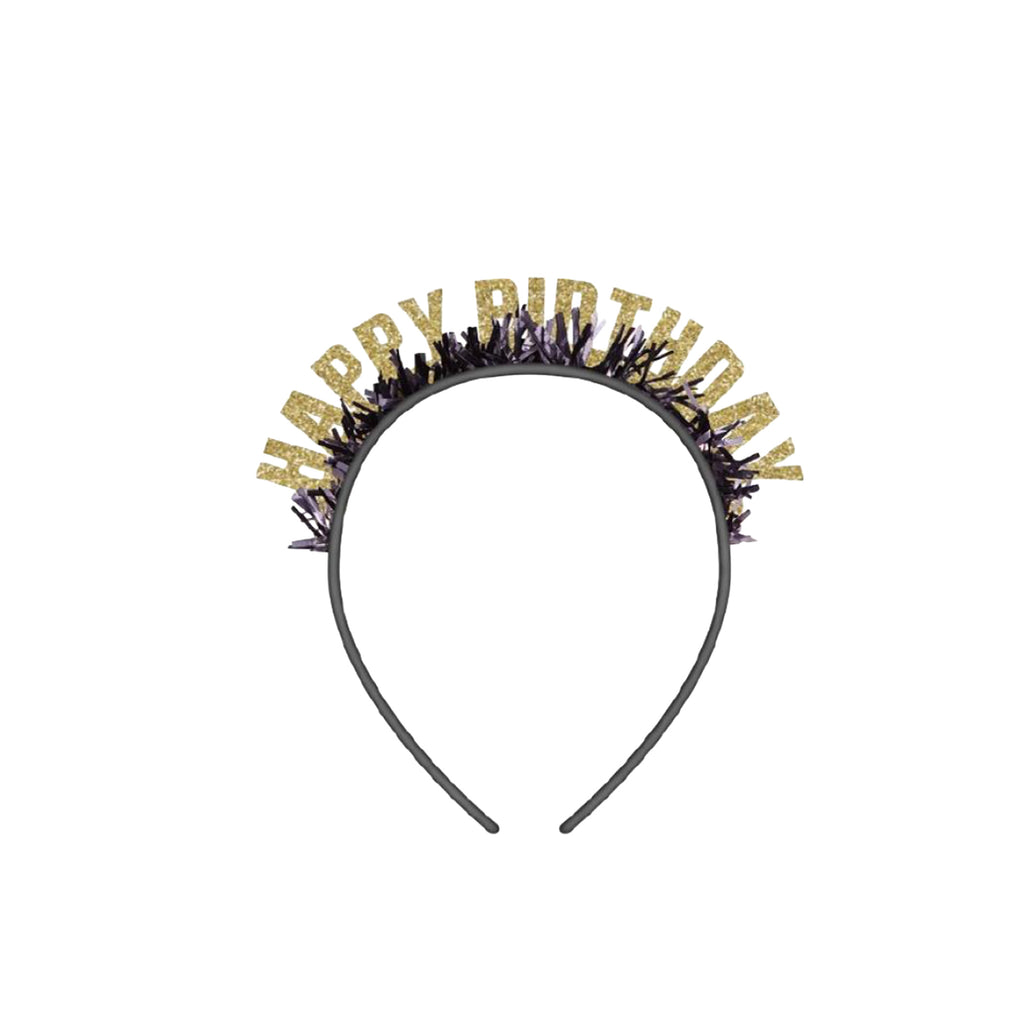 Happy Birthday Gold & Black Fringe Headband 4-pk