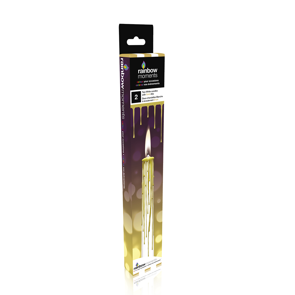 Magic Color Drip Candles – White with Gold Drip