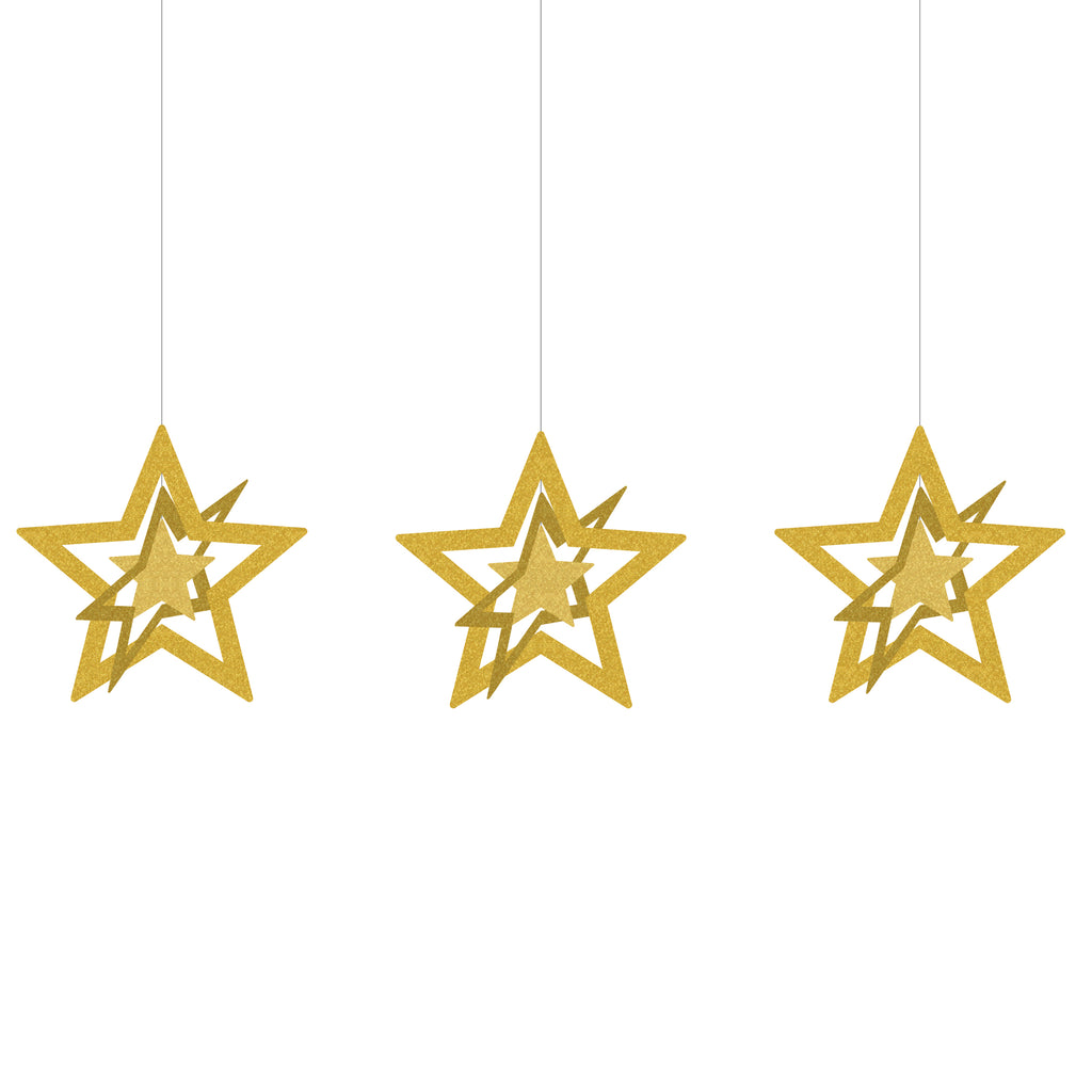 NYE Gold Star Decoration, 3pk