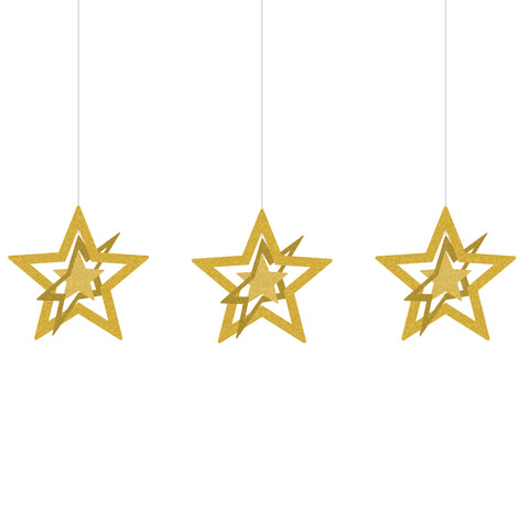 NYE Gold Star Decoration, 3pk