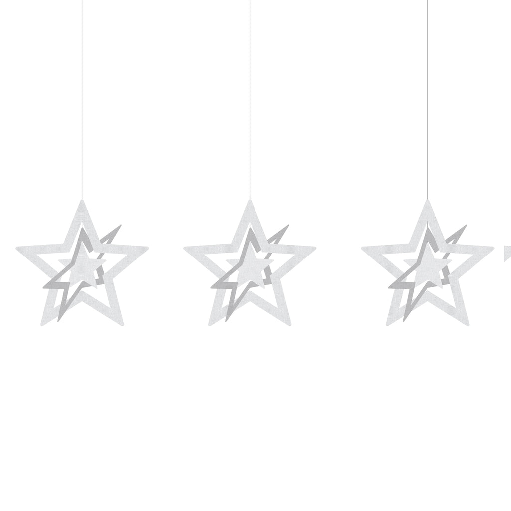 NYE Silver Star Decoration, 3pk