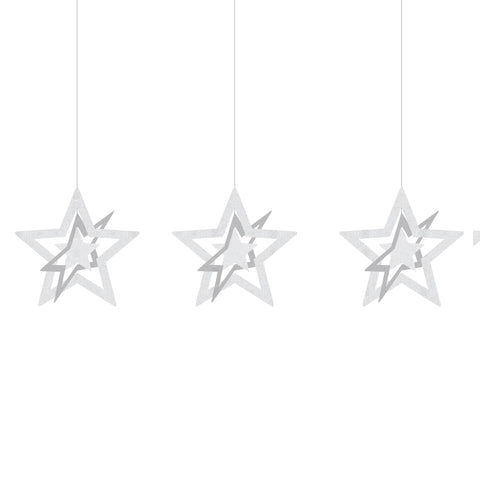 NYE Silver Star Decoration, 3pk