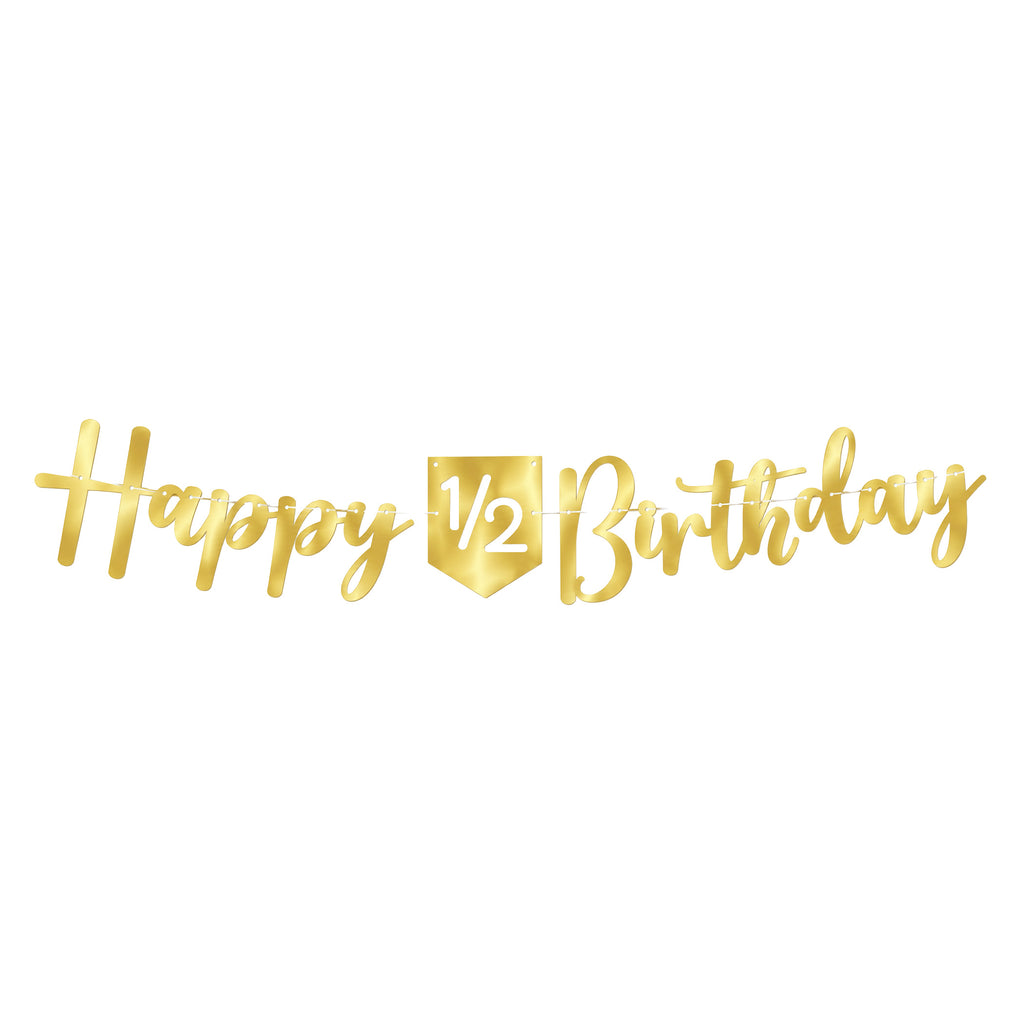 Happy ½ Birthday Gold Banner 8.2 ft