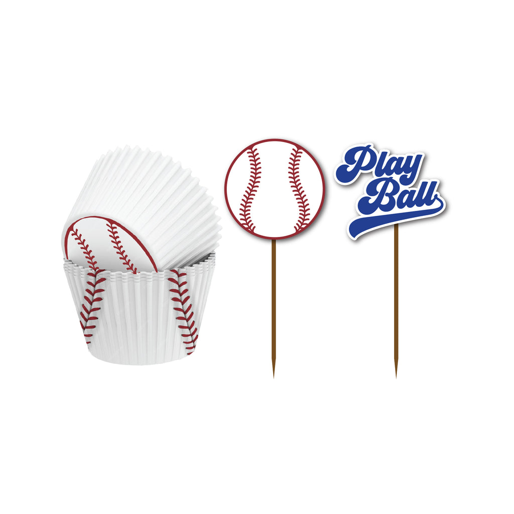 Baseball Cupcake Holders and Party Picks 48-pk