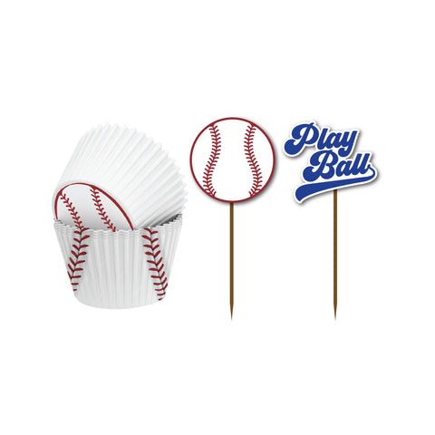 Baseball Cupcake Holders and Party Picks 48-pk