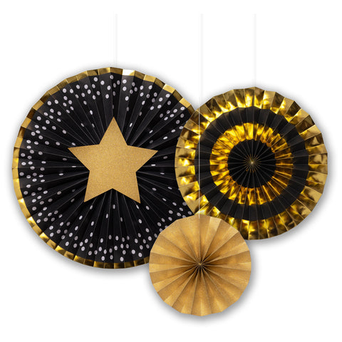 Black & Gold Fan Decor Kit 3ct