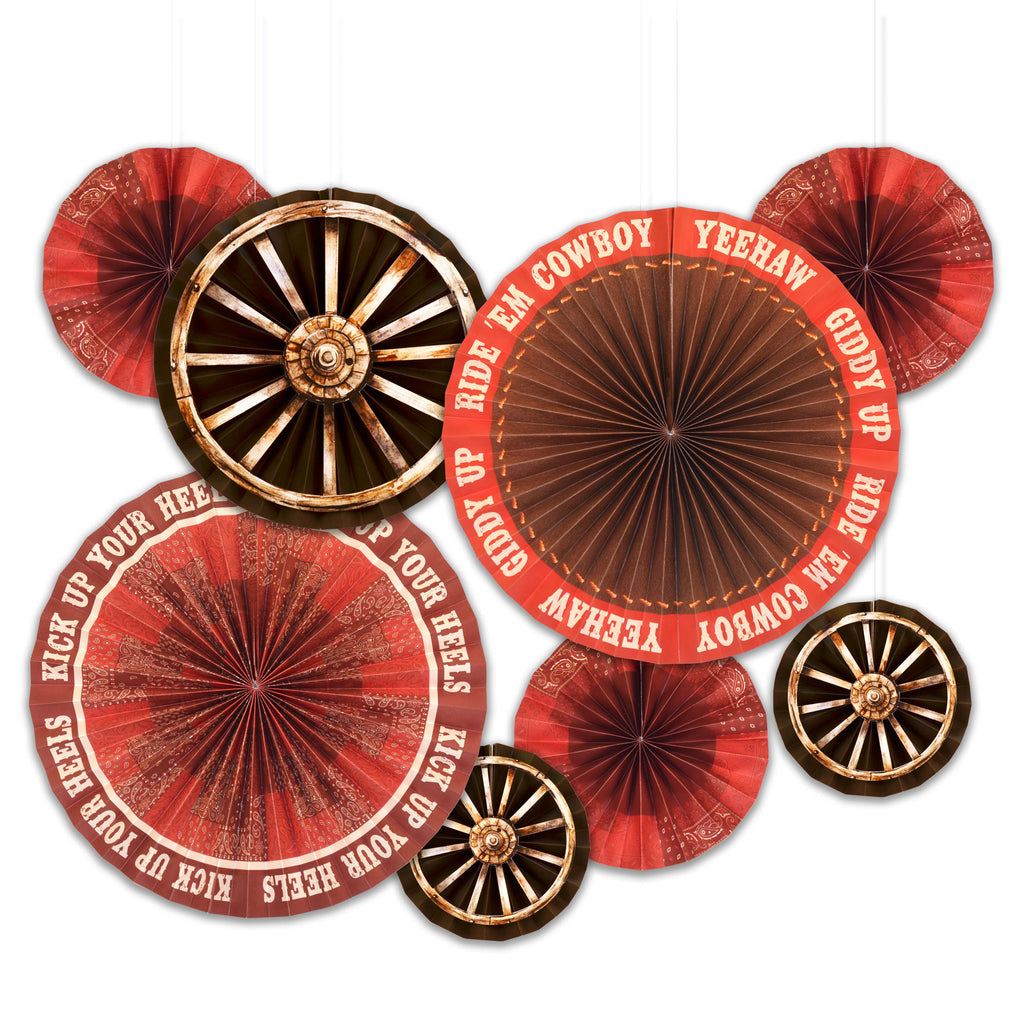 Western Paper Fan Decor Kit 8ct