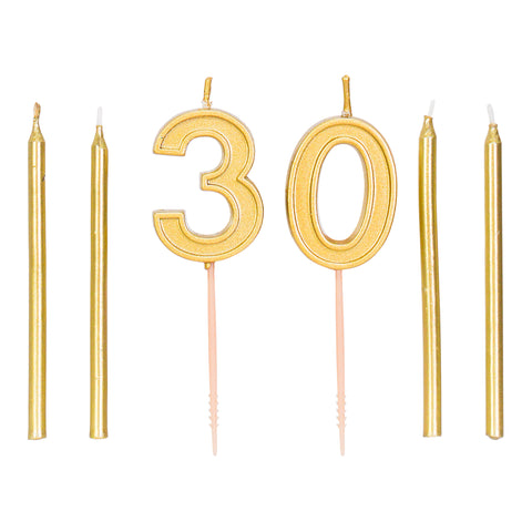 Gold Numbers and Candles Kit, 6cnt