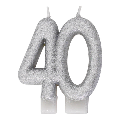 Silver Glitter 40 Number Candle