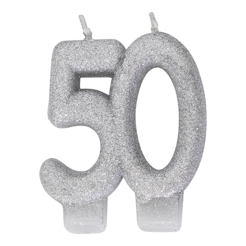 Silver Glitter 50 Number Candle