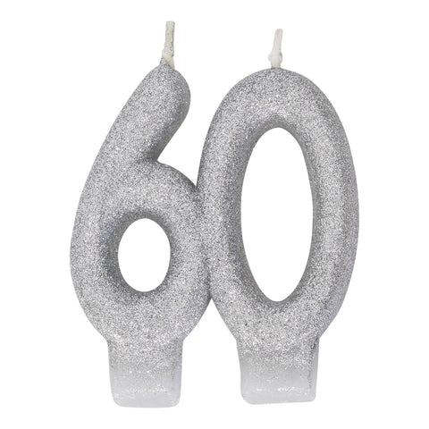 Silver Glitter 60 Number Candle