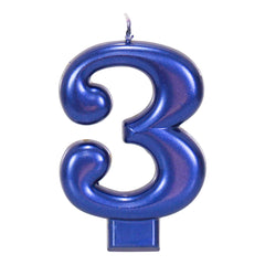 Blue Metallic 3.25 inch Number Candles