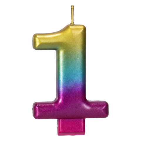 Rainbow Metallic 3.25 inch Number Candle