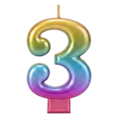 Rainbow Metallic 3.25 inch Number Candle