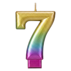 Rainbow Metallic 3.25 inch Number Candle