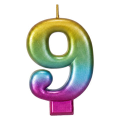 Rainbow Metallic 3.25 inch Number Candle