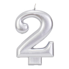 Silver 3.25 inch Number Candles