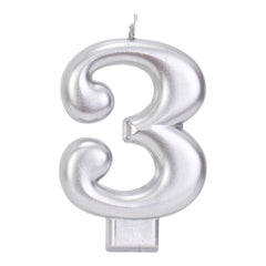 Silver 3.25 inch Number Candles