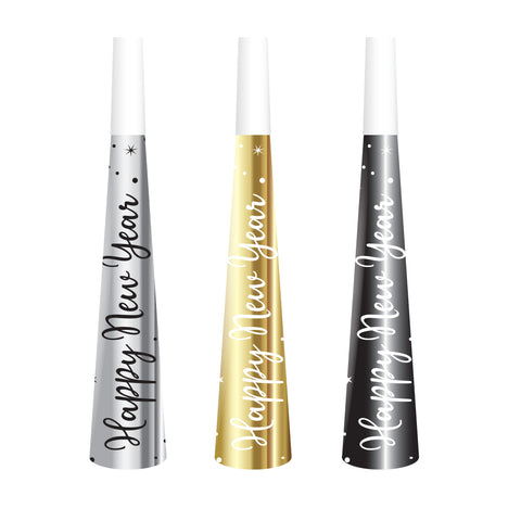 NYE Script Party Horns, 6pk