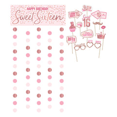 Blush Sweet 16 Photo Prop Kit With Backdrop