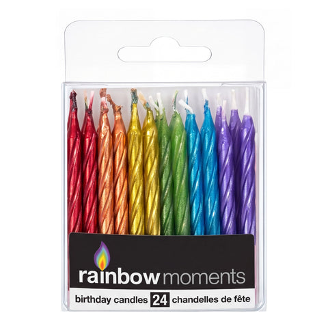 Rainbow Metallic Spiral Candles (24-pack)