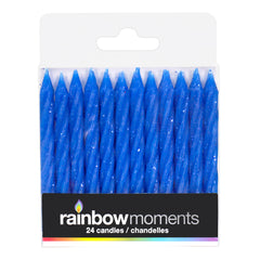 Blue Glitter 3.15 inch spiral candle (24-pack)