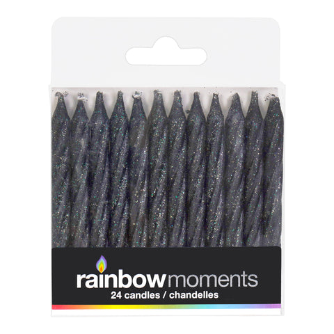 Black, Multicolor Glitter 3.15 inch spiral candle (24-pack)