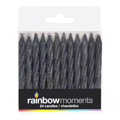 Black, Multicolor Glitter 3.15 inch spiral candle (24-pack)