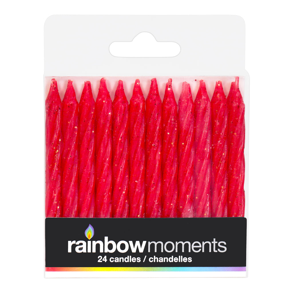 Red Glitter 3.15 inch spiral candle (24-pack)