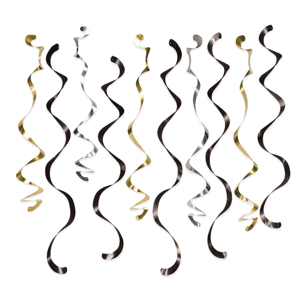 Gold, Black, Silver Swirl Decorations, 10-pk