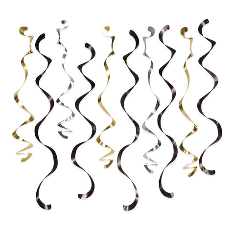 Gold, Black, Silver Swirl Decorations, 10-pk