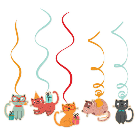 Cat Party Swirl Decorations, 5-pk