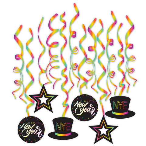 NYE Neon Swirl Decorations, 12-pk