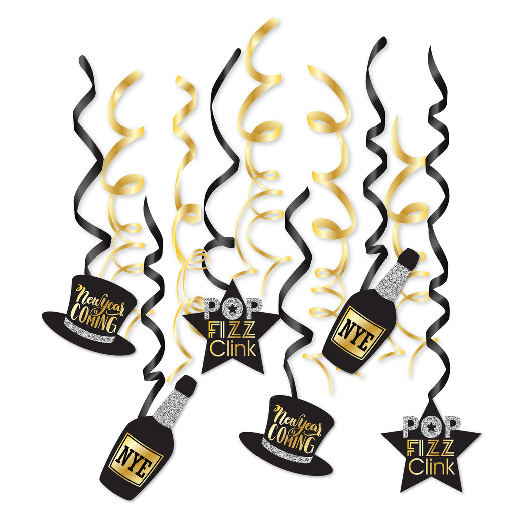 NYE Pop Fizz Swirl Decorations, 12-pk