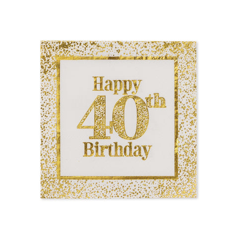Golden Age 40th Birthday Beverage Napkin, 16 ct