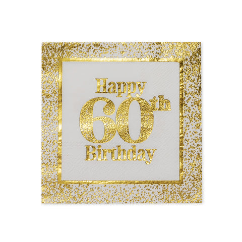 Golden Age 60th Birthday Beverage Napkin, 16 ct