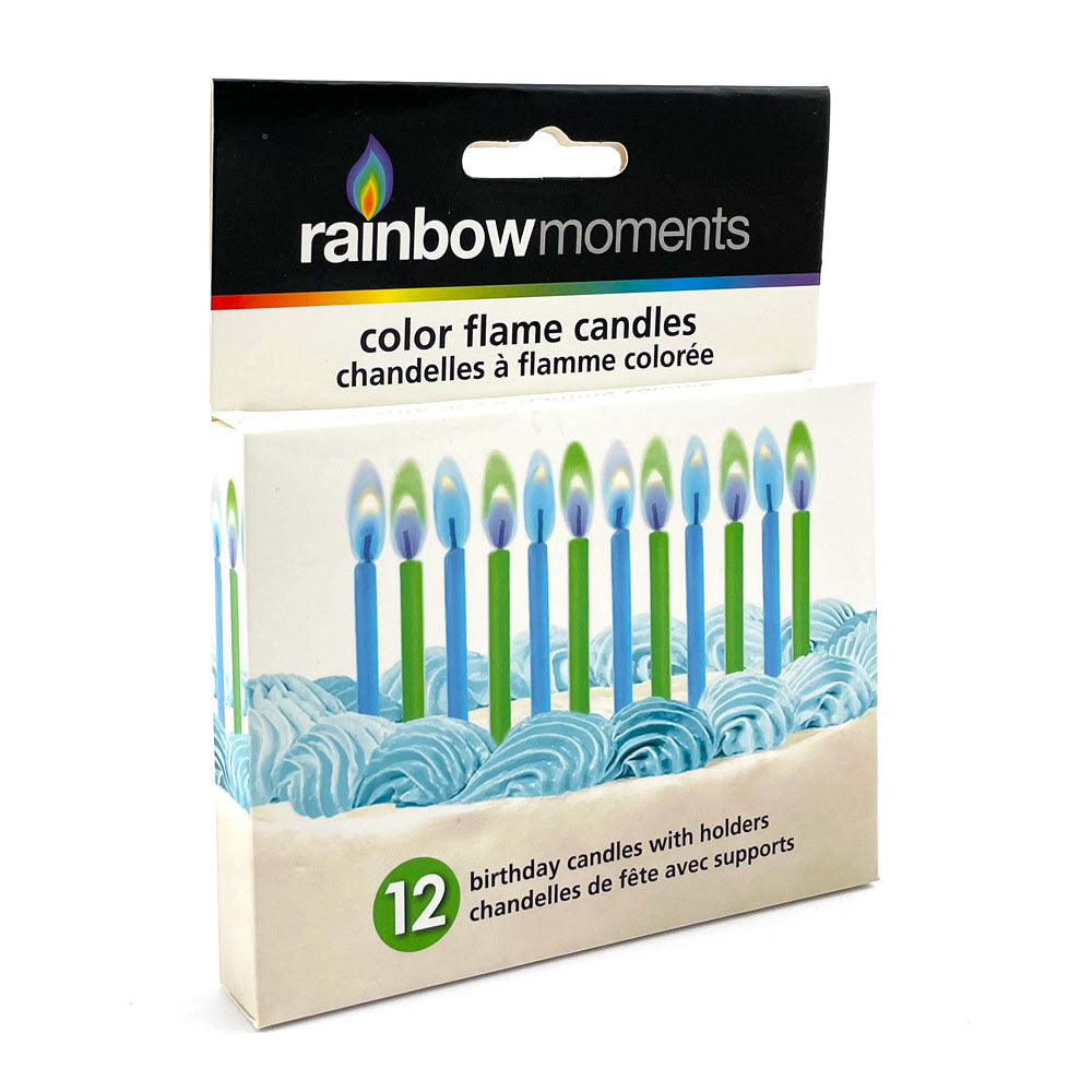 Colored Flame Birthday Candles – Blue/Green (12-Pack)