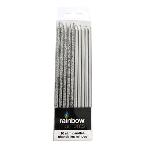 Silver/Glitter Slim Candles (10 pack)